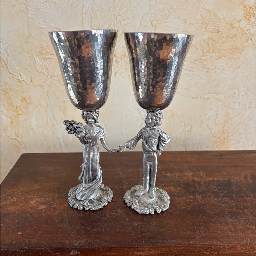Pewter Hammered Goblet Set